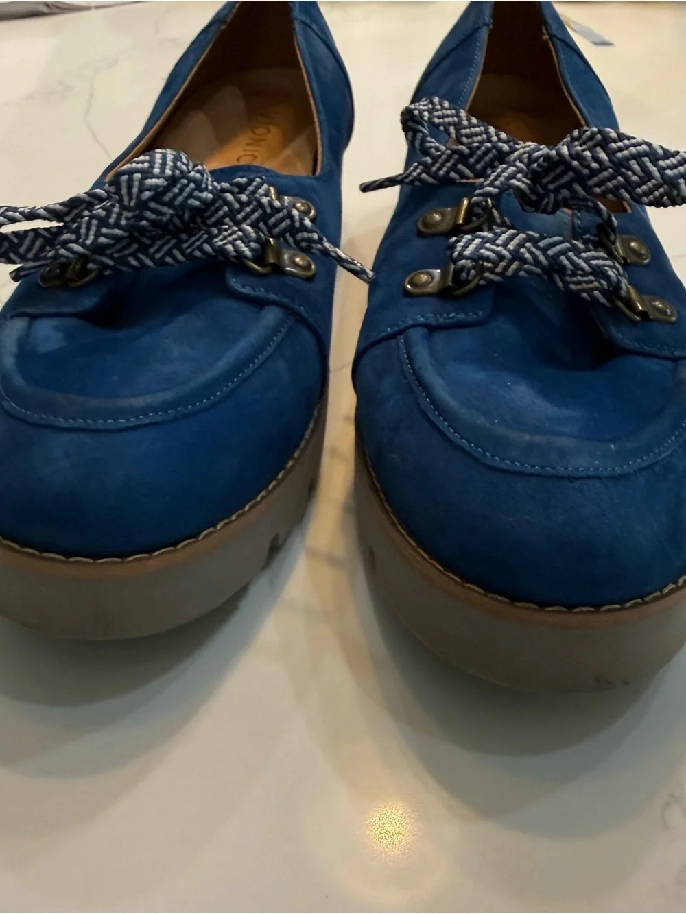 Vionic Teagan Women's Blue Suede Loafer Flats Shoes Lace Up Size 9.5 eur 41.5